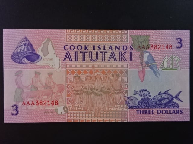 COOKOVY OSTROVY, 3 Dollars 1992, BNB. B107a, Pi. 7