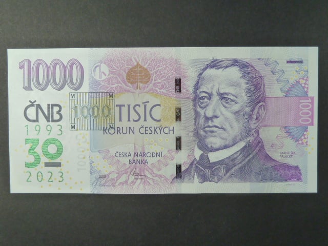 1000 Kč 2023 série R 93 pamětní s přítiskem ČNB 30 LET 1993 - 2023