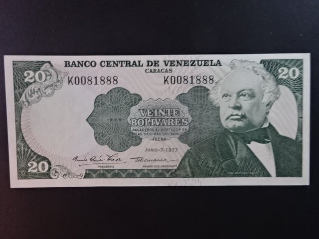 VENEZUELA, 20 Bolívares 1977, BNB. B327b, Pi. 53