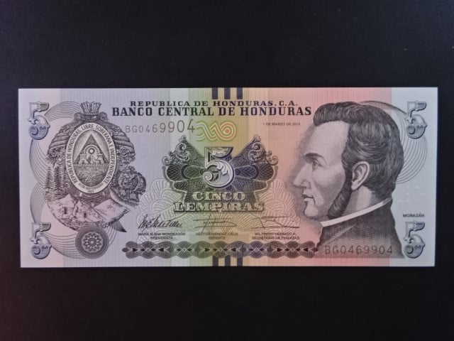 HONDURAS, 5 Lempira 2012, BNB. B346a, Pi. 98