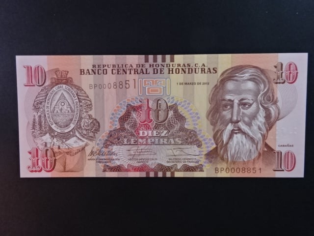 HONDURAS, 10 Lempira 2012, BNB. B347a, Pi. 99