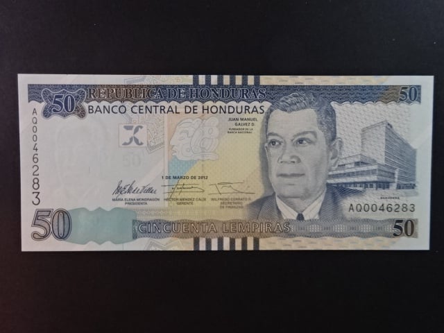 HONDURAS, 50 Lempira 2012, BNB. B349a, Pi. 101