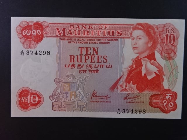MAURITIUS, 10 Rupees 1967, série A42, BNB. B402c, Pi. 31