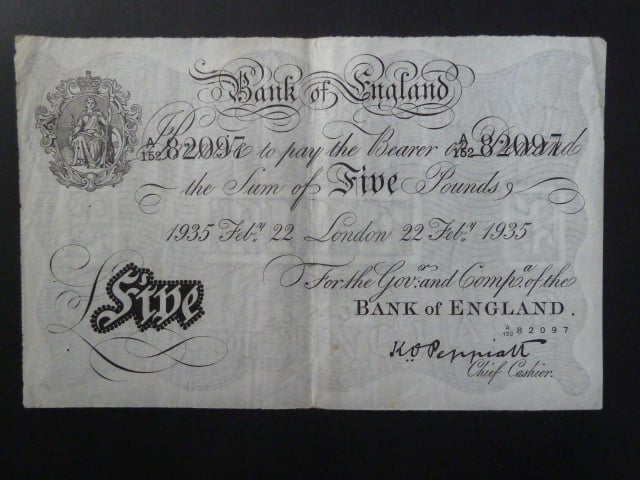 5 Pounds 22.Feb.1935 "Peppiat" padělek z KT Sachsenhausen, BNB. B161h20