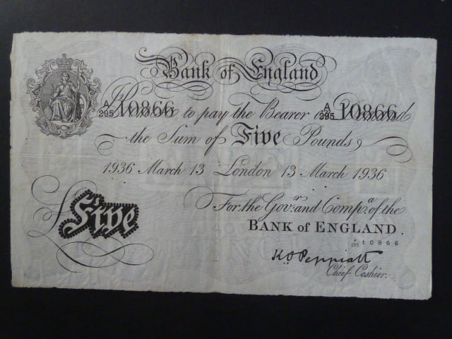 5 Pounds 13.March.1936 "Peppiat" padělek z KT Sachsenhausen, BNB. B161h20