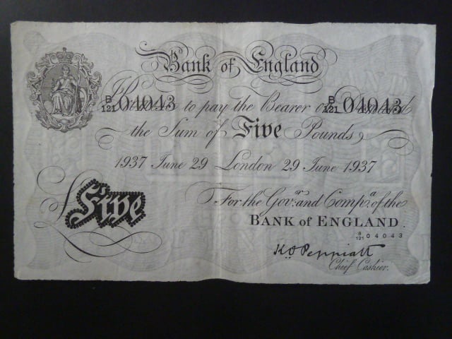 5 Pounds 29.June.1937 "Peppiat" padělek z KT Sachsenhausen, BNB. B161h20