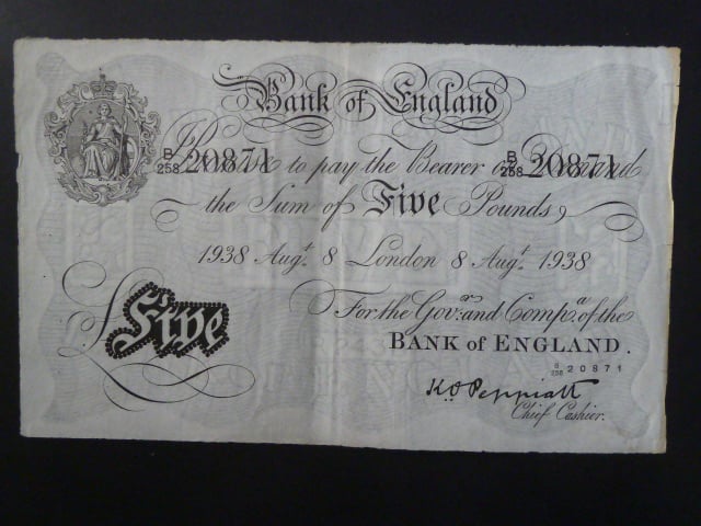 5 Pounds 8.Aug.1938 "Peppiat" padělek z KT Sachsenhausen, BNB. B161h20