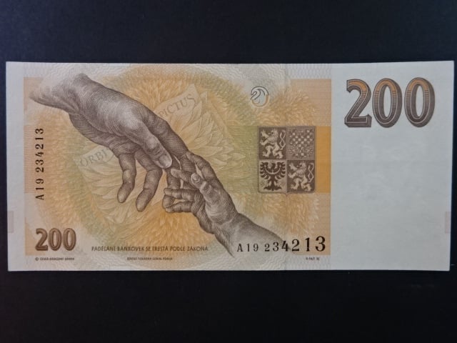 200 Kč 1993 s. A 19 proužek Kčs žlutý papír, Baj. CZ 6a, Pi. 6a