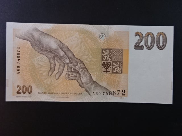200 Kč 1993 s. A 60 proužek Kč, Baj. CZ 6b, Pi. 6a