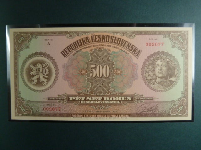 500 Kčs 1923 série A novotisk vydaný STC pro SNS Košice