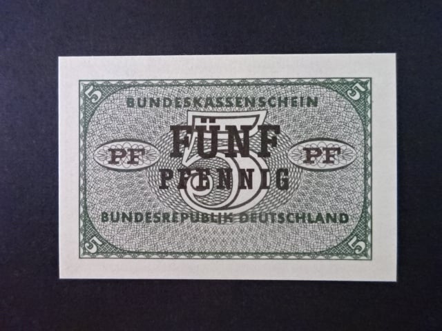 Bundesrepublik, Bundeskassenscheine 5 Pfennig 1967 nevydaná státovka, Ro. 314