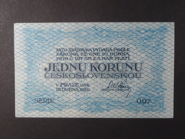 1 Kč 15. 4. 1919 série 097, modrá