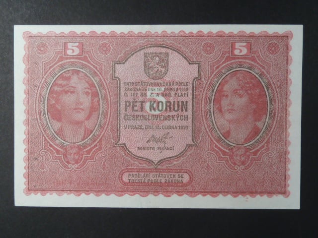 5 Kč 15. 4. 1919 série 0045