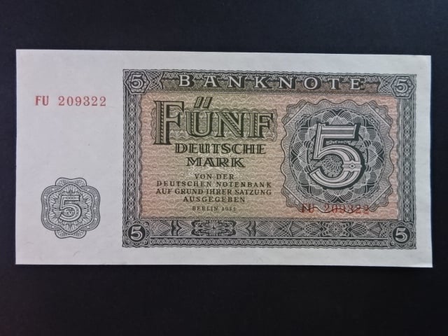 DDR - 5 DM 1955 série FU, Ro. 349a, Grab. DDR-11a