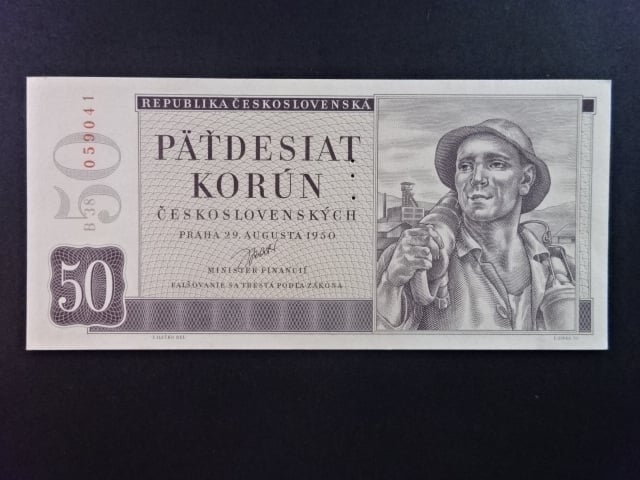 50 Kčs 1950 série B 38, perf. "3md" nad sebou