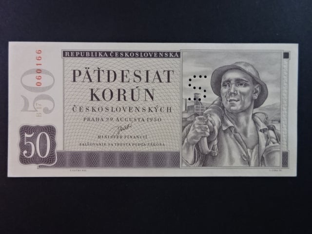 50 Kčs 29.8.1950, série B 17, perforace "S"