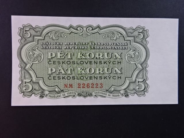 5 Kčs 1953 série NM, tiskárna STC Praha, perf. 3md do obloučku