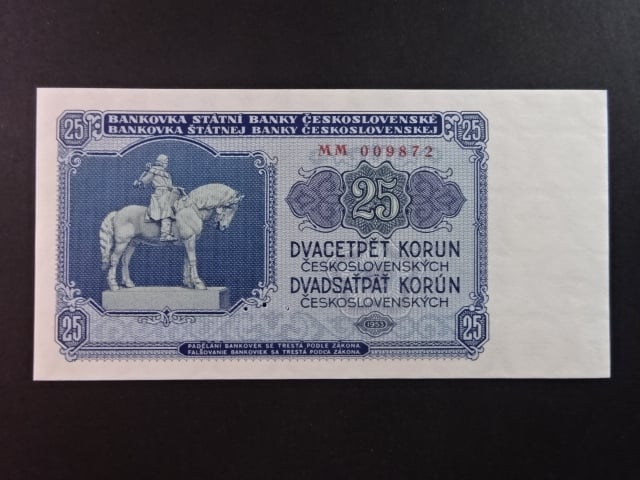25 Kčs 1953 série MM, tiskárna STC Praha, perf. 3md do obloučku