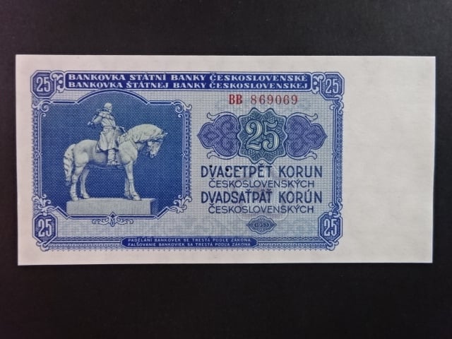 25 Kčs 1953 série BB, tiskárna Goznak Moskva, perf. 3md do obloučku