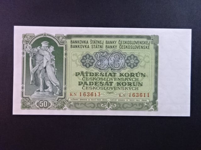 50 Kčs 1953 série KN, tiskárna STC Praha, perf. 3md do obloučku