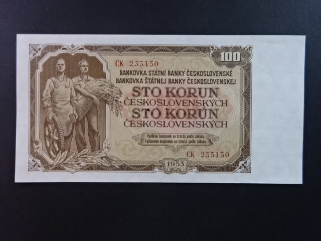 100 Kčs 1953 série CK, tiskárna Goznak Moskva, perf. 3md do obloučku