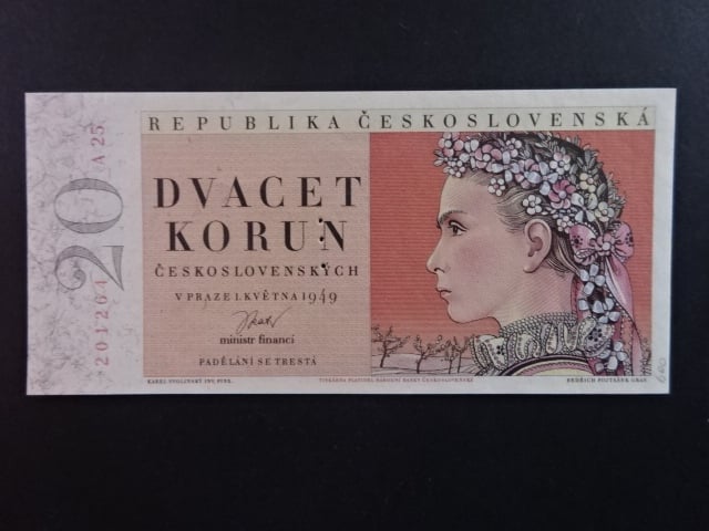 20 Kčs 1949, série A 25, perf. "3md" nad sebou