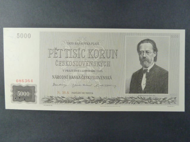 5000 Kčs 1.11.1945 série 16 A, perf. "3md"