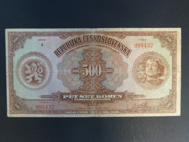 500 Kč 6.10.1923 série A, Ba. 20, Pi. 18a