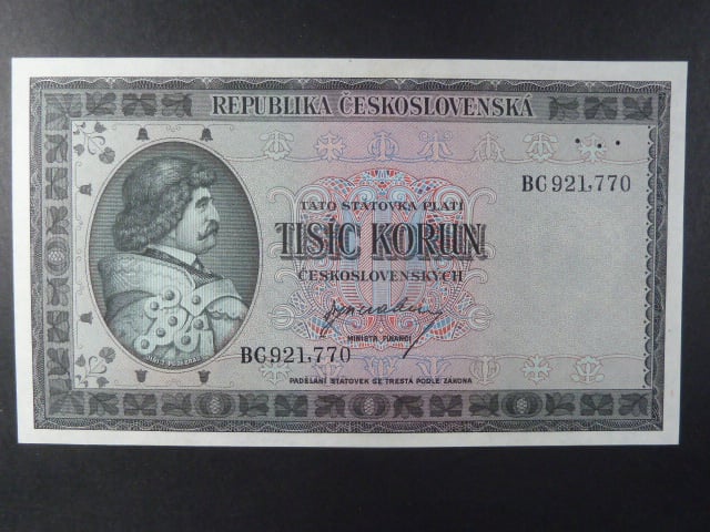 1000 Kčs 1945 série BC perf. 3md do obloučku