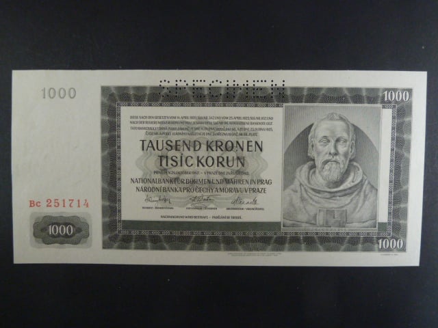 1000 K 1942 série Bc, III. vydání, perf. SPECIMEN