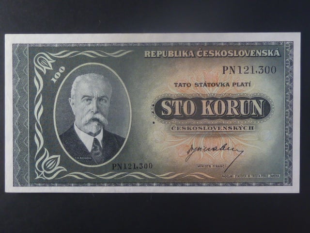 100 Kčs 1945 série PN, perf. "3md" nad sebou