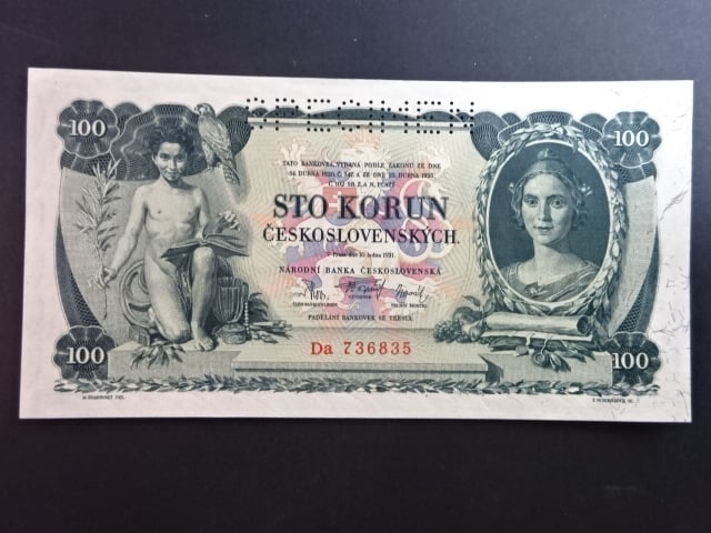 100 Kč 1931 série Da, II.vydání, perf. SPECIMEN
