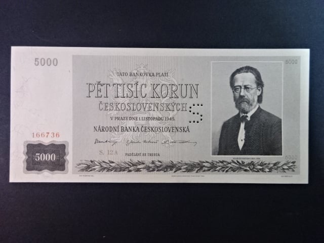 5000 Kčs 1.11.1945 série 12 A, perf. "S"