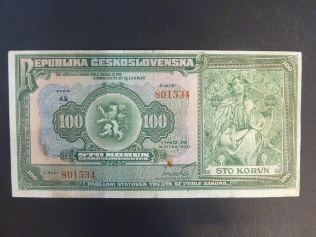 100 Kč 14.1.1920 série Ak, skvrnka