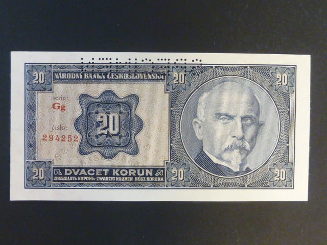 20 Kč 1926 série Gg, perf. SPECIMEN z líce