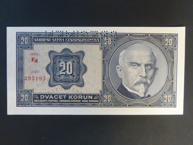 20 Kč 1926 série Eg, perf. SPECIMEN z líce