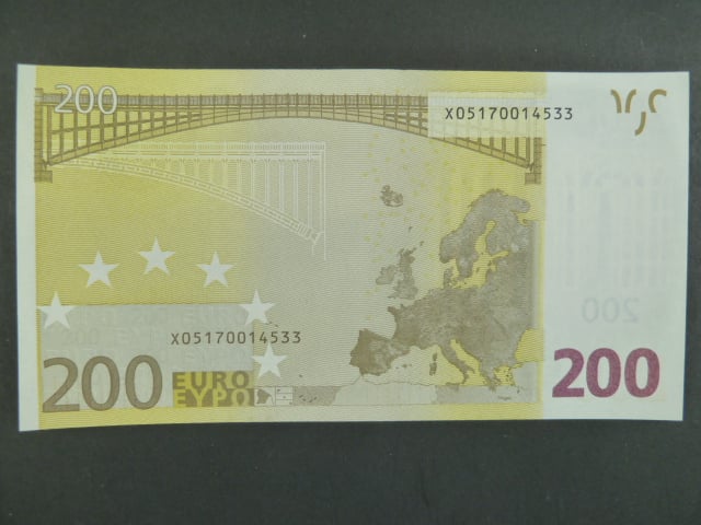200 Euro 2002 s.X, Německo, podpis Mario Draghi, E002 tiskárna F. C. Oberthur, Francie