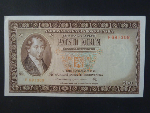 500 Kčs 1946 série F, perf. "3md" nad sebou