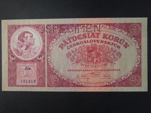 50 Kč 1929 série Ab, perf. SPECIMEN