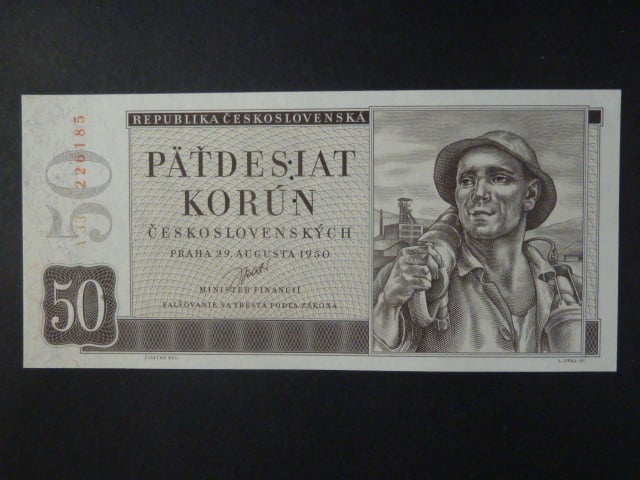 50 Kčs 1950 série B 33, perf. "3md" nad sebou
