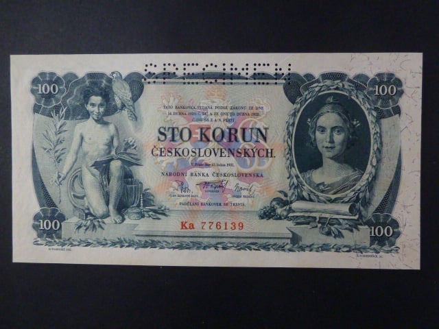 100 Kč 1931 série Ka, II.vydání, perf. SPECIMEN