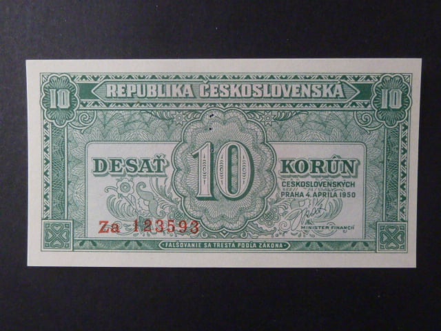 10 Kčs 4.4.1950 série Za, perf. 3md nad sebou