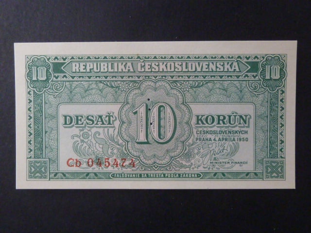 10 Kčs 1950 série Cb, perf. "3md" nad sebou