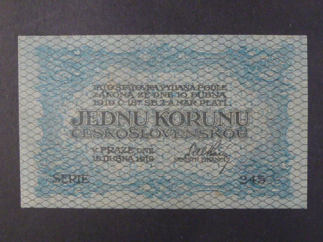 1 Kč 15.4.1919, série 245, zelenomodrá