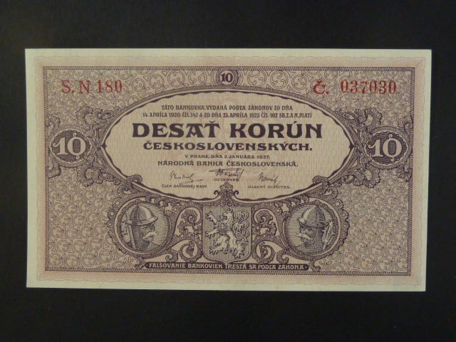 10 Kčs 2.1.1927 série N 180