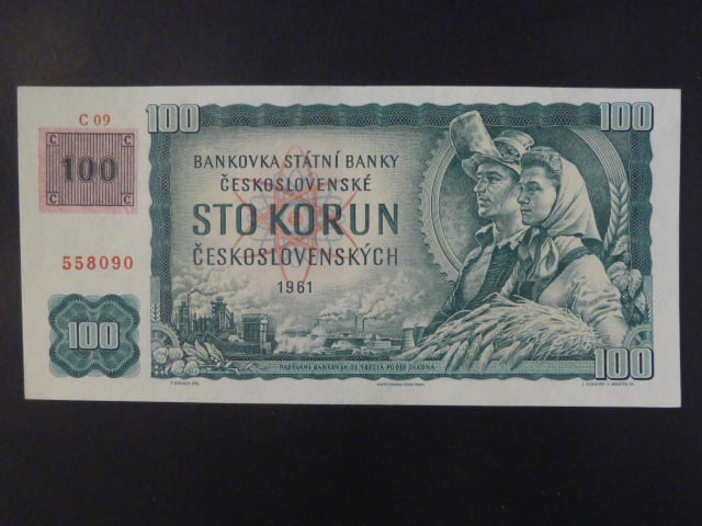 100 Kč 1961/1993 série C 09, kolek, vodoznaková výztuž na rubu