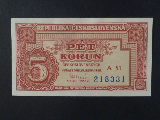 5 Kčs 1949 série A 51, perf. "3md" nad sebou