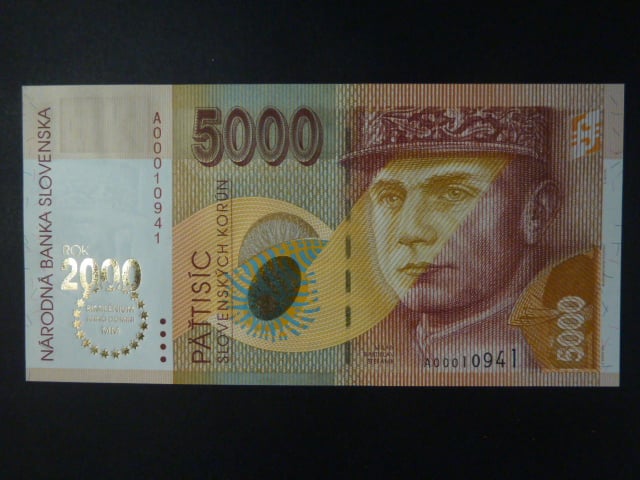 5000 Sk 3.4.1995/2000 série A, přítisk Bi-milénium