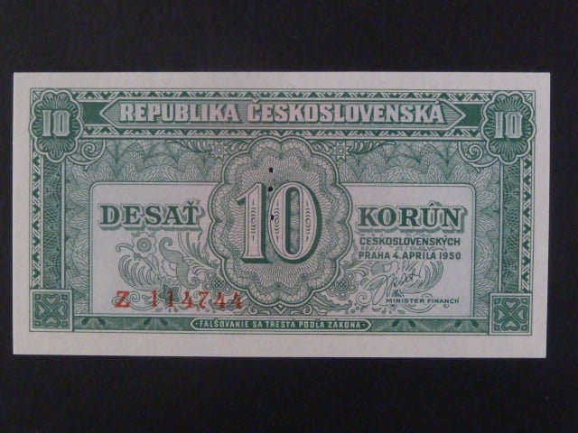 10 Kčs 4.4.1950 série Z, perf. 3md nad sebou