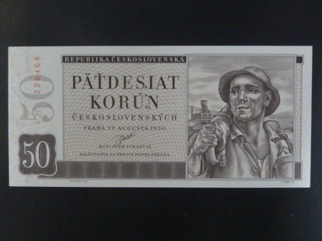 50 Kčs 1950, série A 27, perf. "3md" nad sebou